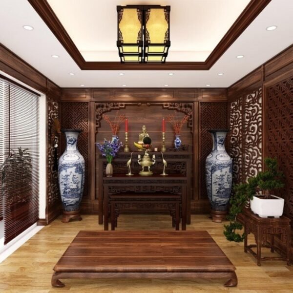 Bộ phòng thờ gỗ Lim thiết kế phong thủy cho nhà phố