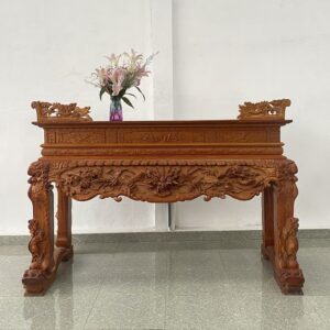 Bàn thờ gia tiên gỗ Gõ đỏ liền khối, chạm long vân
