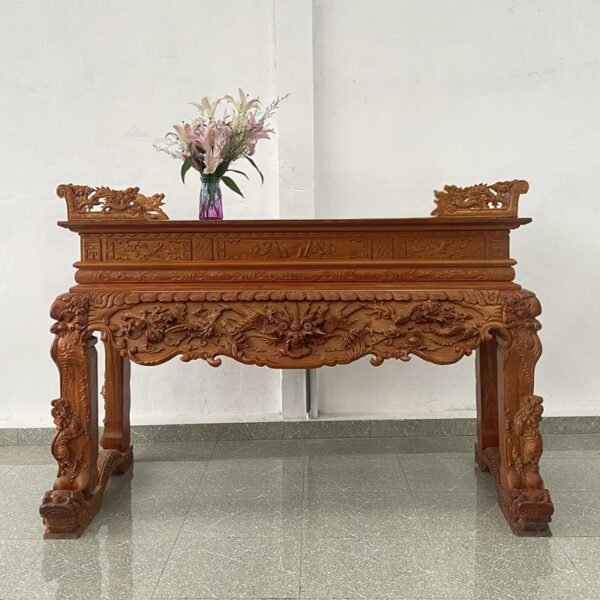 Bàn thờ gia tiên gỗ Gõ đỏ liền khối, chạm long vân