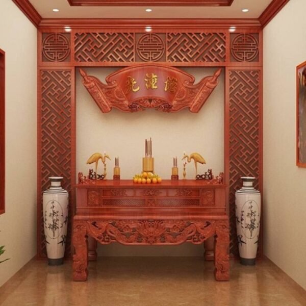 Bàn thờ gia tiên gỗ Hương đá, hoa văn tứ linh
