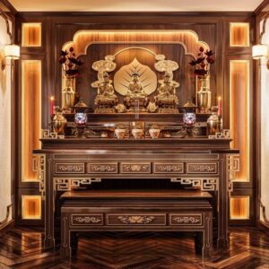 Bàn thờ gia tiên 2 tầng tiện nghi, sang trọng